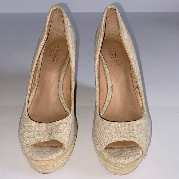 Coach Shoes - Coach Women’s Milan Open Toe Linen Espadrille Wedges Size 6